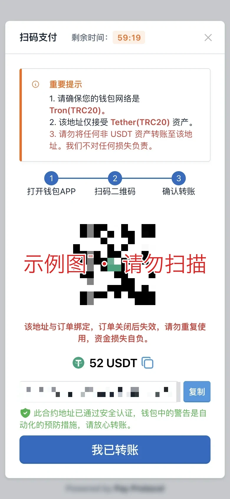 扫码支付页（示例已打码）